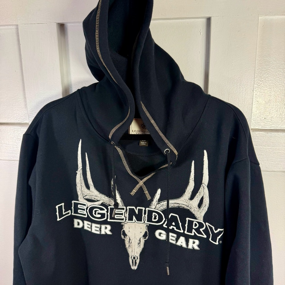 Legendary Whitetails Deer Gear Black Hoodie Lace Up Neck‎ Men's LG